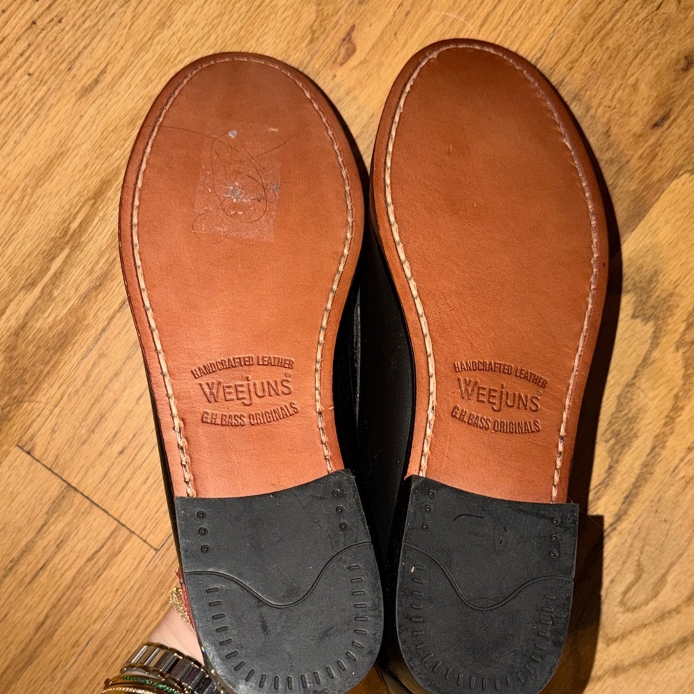 G.H. Bass & Co. Black Leather Penny Loafers with Red Broken-Heart Detail - Picture 3 of 3